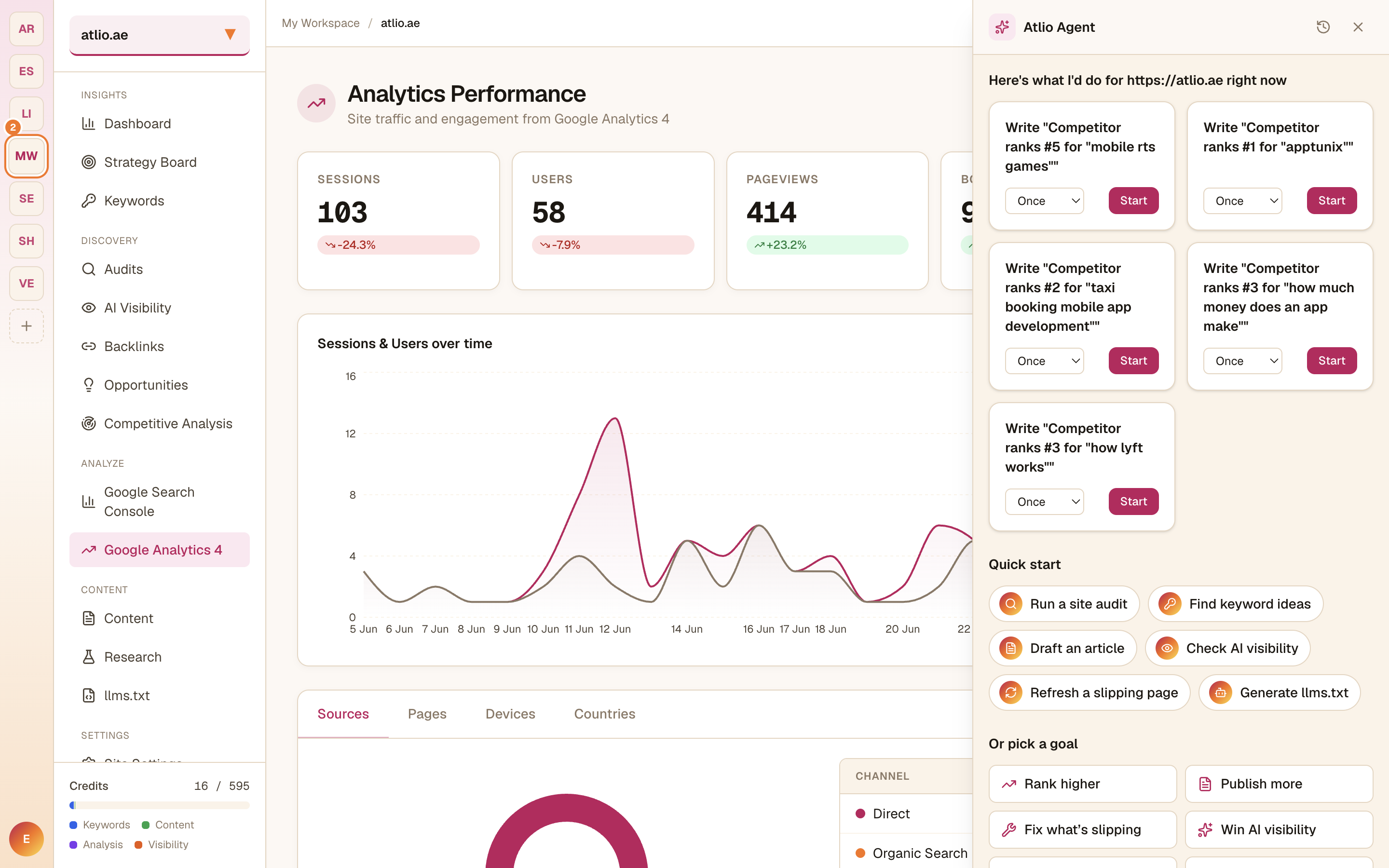 The Agent panel with suggested actions and cadence options